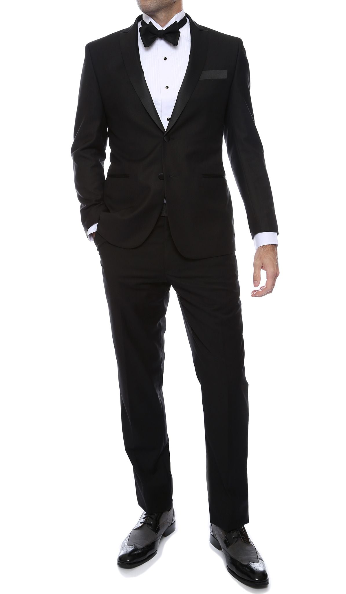 Alexander Slim Fit All Black Double Breasted Men's Tuxedo Suit With Satin  Lapels