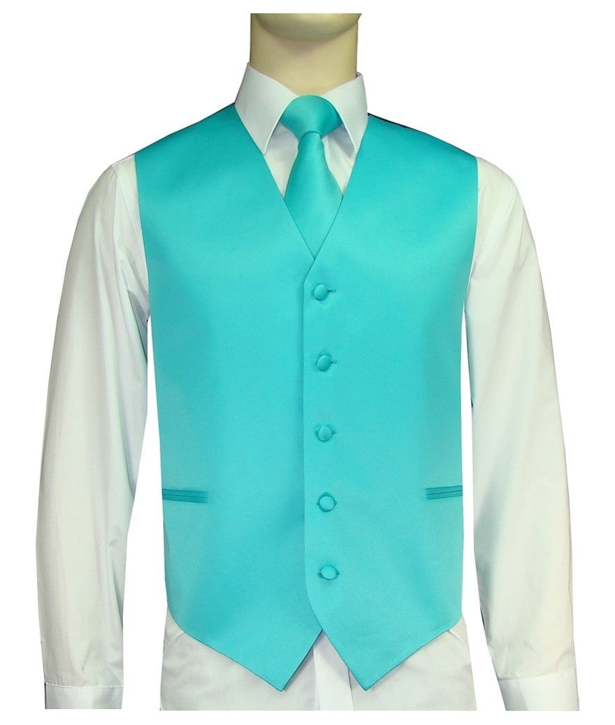 Brand Men's Satin Turquoise Color Tuxedo Vest and Tie – New