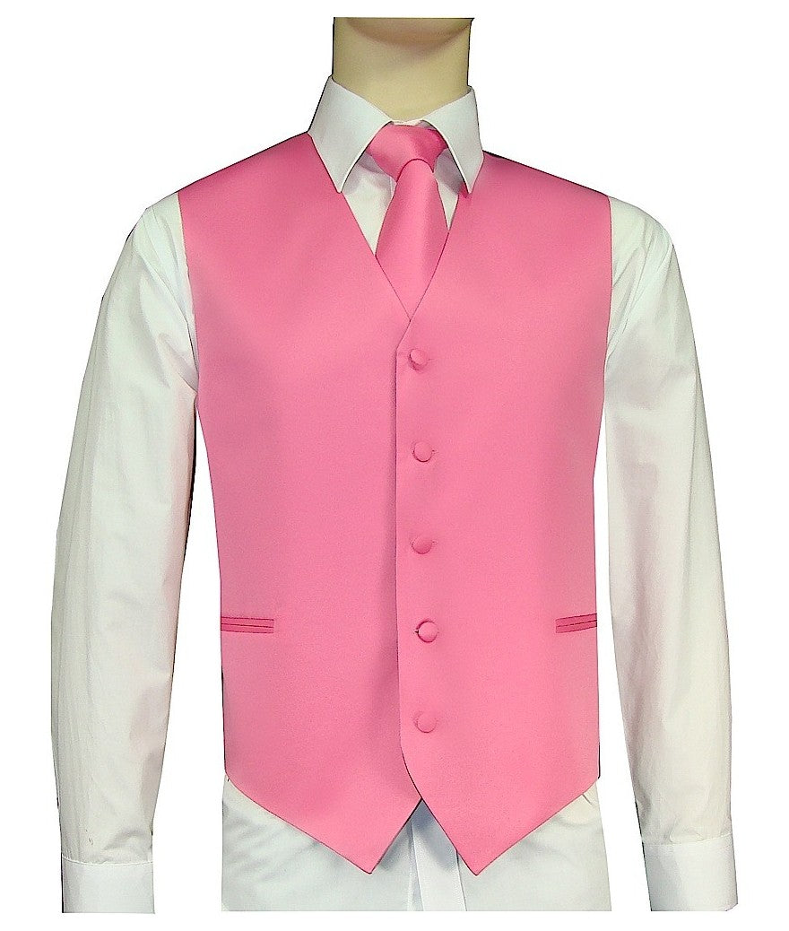 Brand Q. Men's Satin Bubble Gum Color Tuxedo Vest and Tie