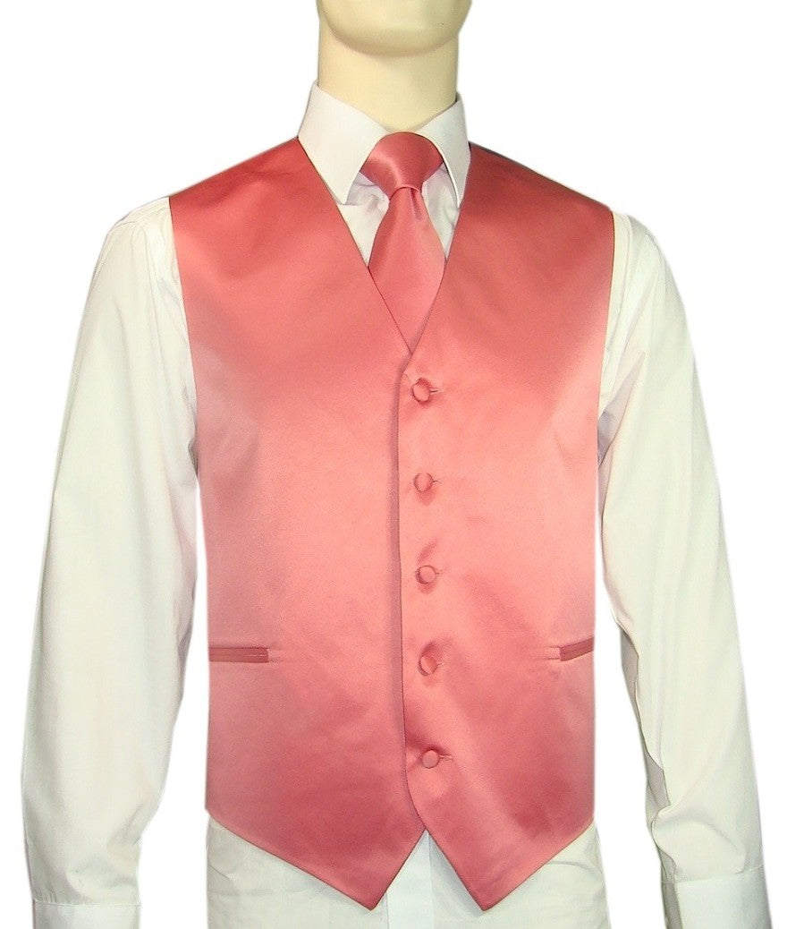 Brand Q. Men's Satin Coral Color Tuxedo Vest and Tie