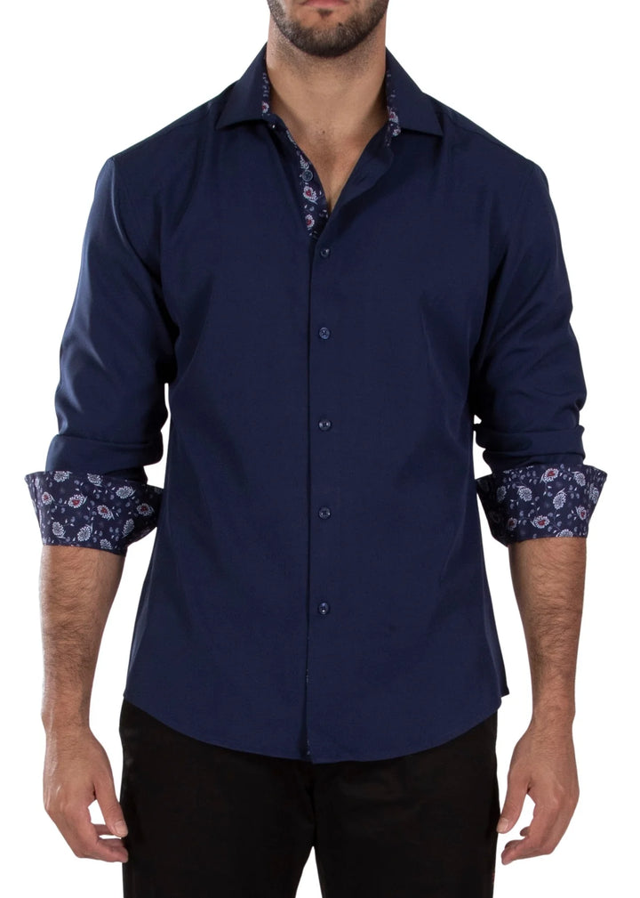 BeSpoke Mens Fancy Stretch Cotton Fabric Long Sleeve - Navy