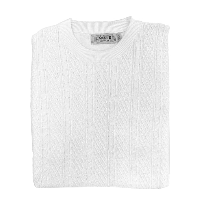 Lavane Fancy Collar Crew Mock Neck Short Sleeve Shirt - White