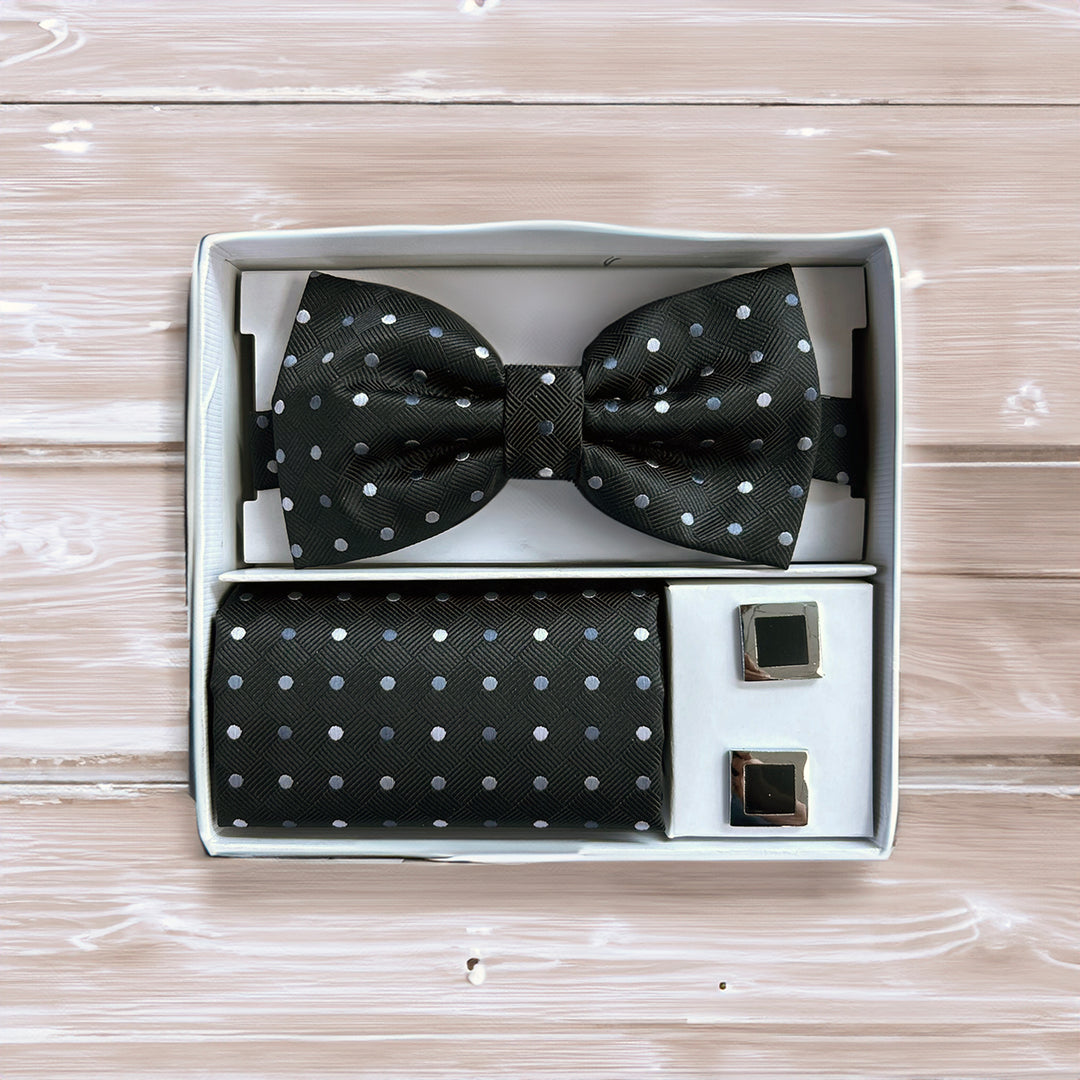 Adolfo Polka Dot Style Bow Tie, Hanky & Cufflink Box Set  - Blue