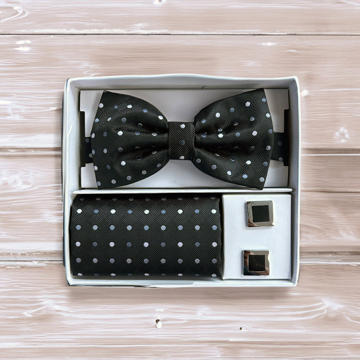 Adolfo Polka Dot Style Bow Tie, Hanky & Cufflink Box Set  - Blue