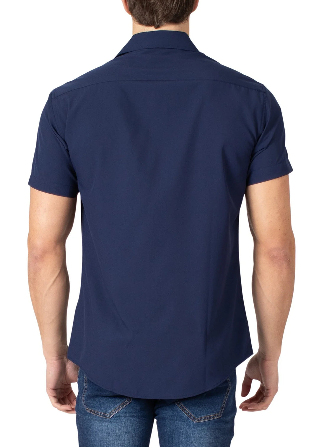 Bespoke Collection Stretch Fabric Button Up Short Sleeve Shirt - Navy