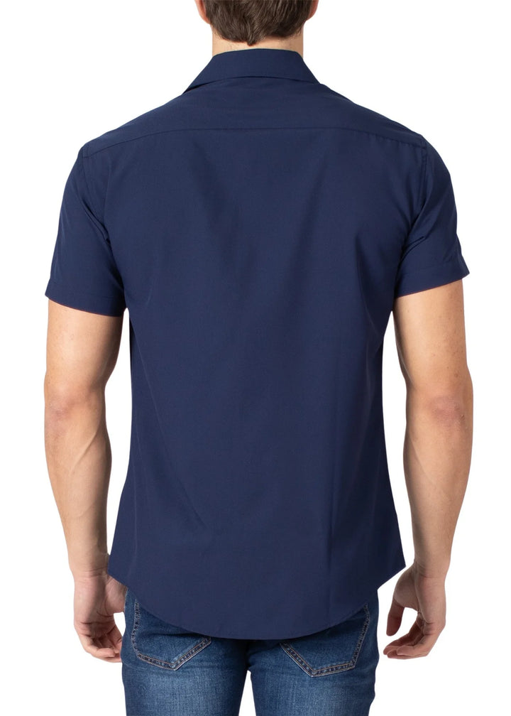 Bespoke Collection Stretch Fabric Button Up Short Sleeve Shirt - Navy