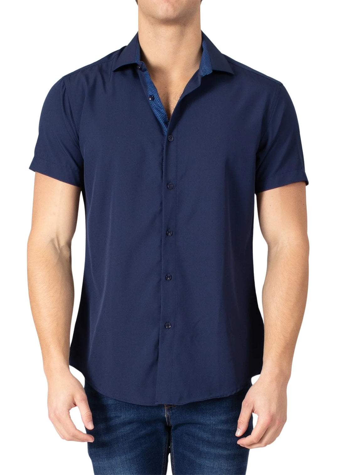 Bespoke Collection Stretch Fabric Button Up Short Sleeve Shirt - Navy