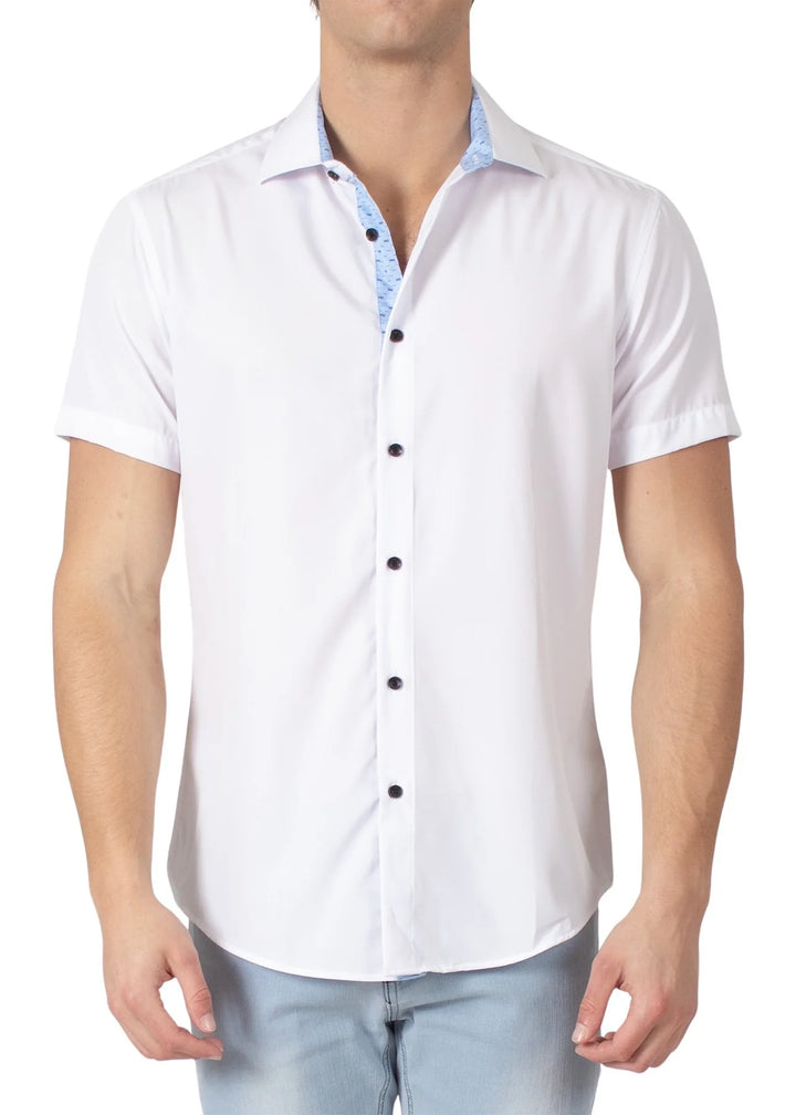 Bespoke Collection Stretch Fabric Button Up Short Sleeve Shirt - White