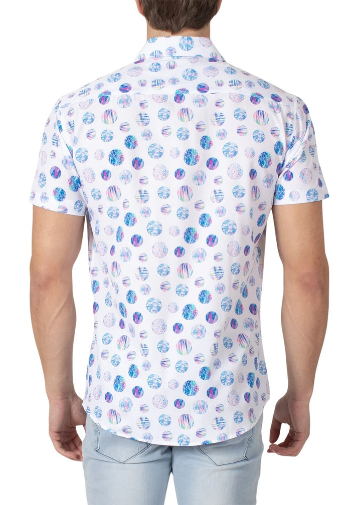 Bespoke Collection Circle Dot Design Short Sleeve Shirt - White