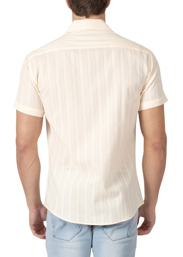Bespoke Collection Button Up Stripe Short Sleeve Shirt - Beige