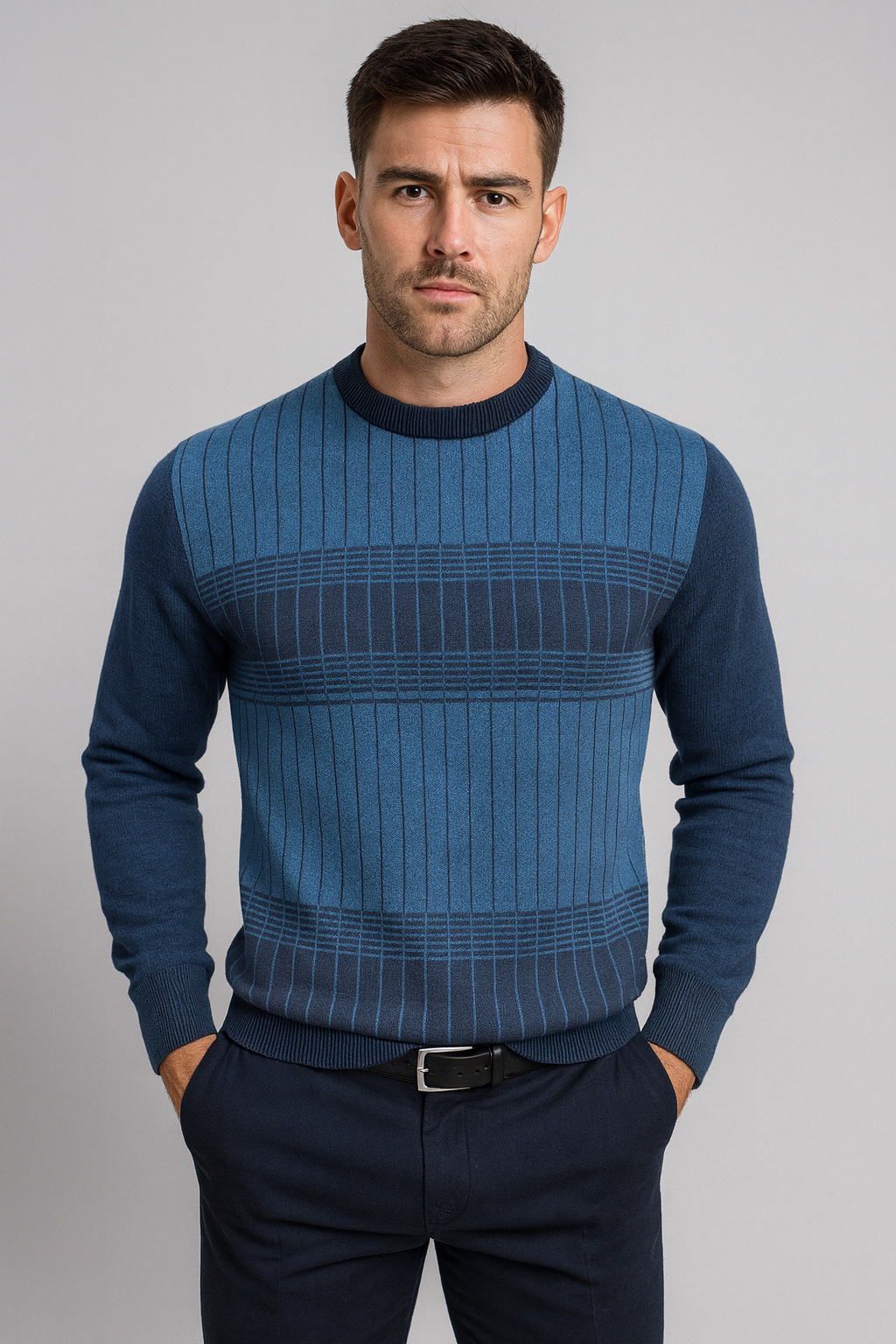 New York Man Fancy Printed CrewMock Long Sleeve