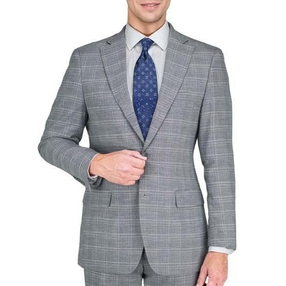 New York Man Italian Designer Light Grey Windowpane 2 Piece Suit (available in Slim or Modern fit)