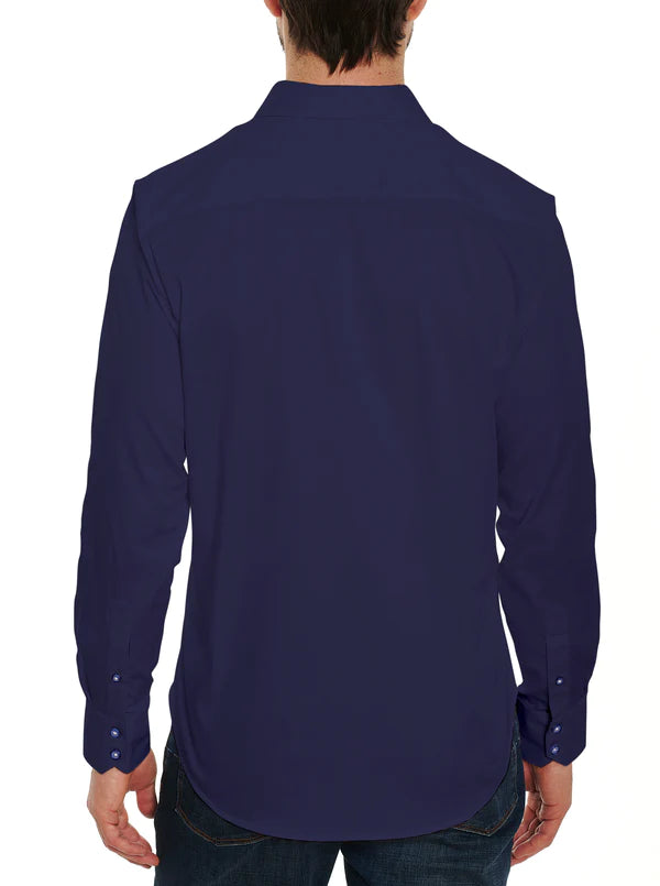 Robert Graham Righteous Stretch Cotton Navy Long Sleeve Woven Shirt-Navy