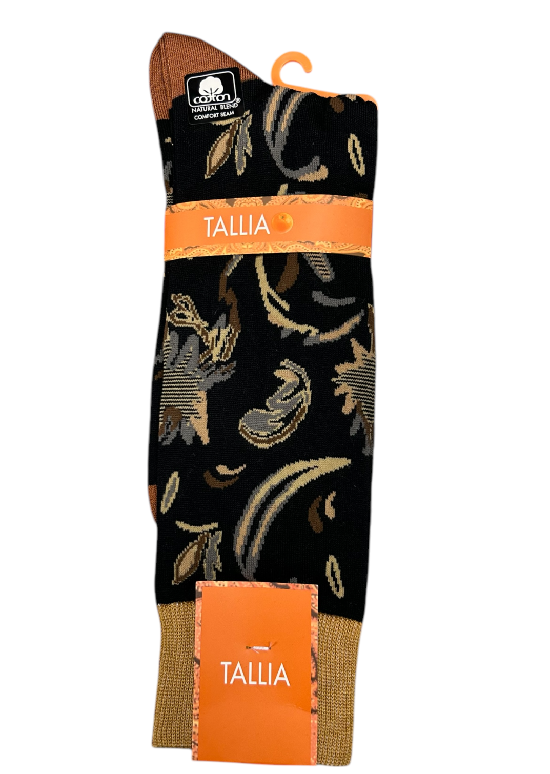 Tallia Fancy Paisley Design Socks-Black/Gold