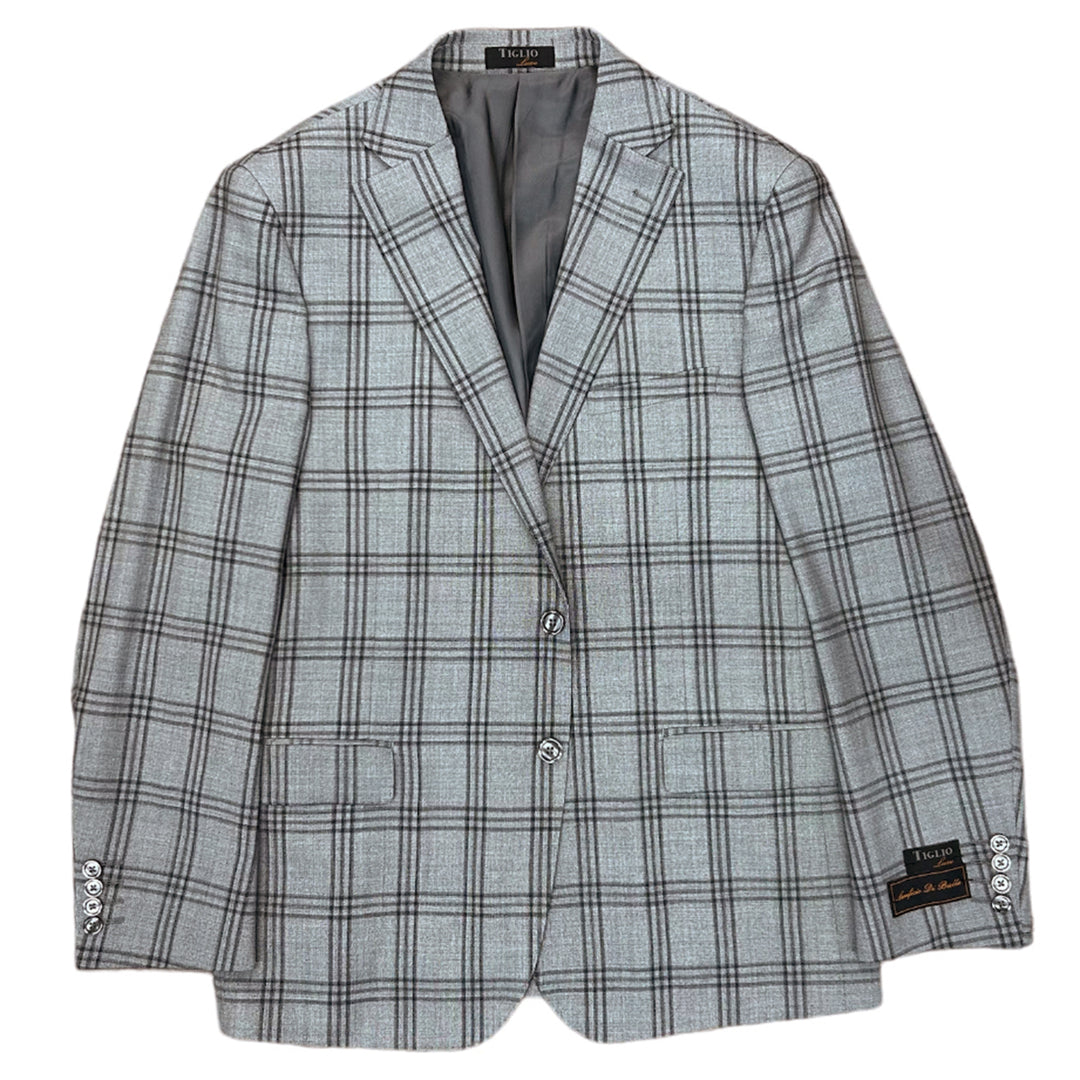 Tiglio Italian Wool Grey Windowpane Design Modern Fit Sport Jackets-Grey WP
