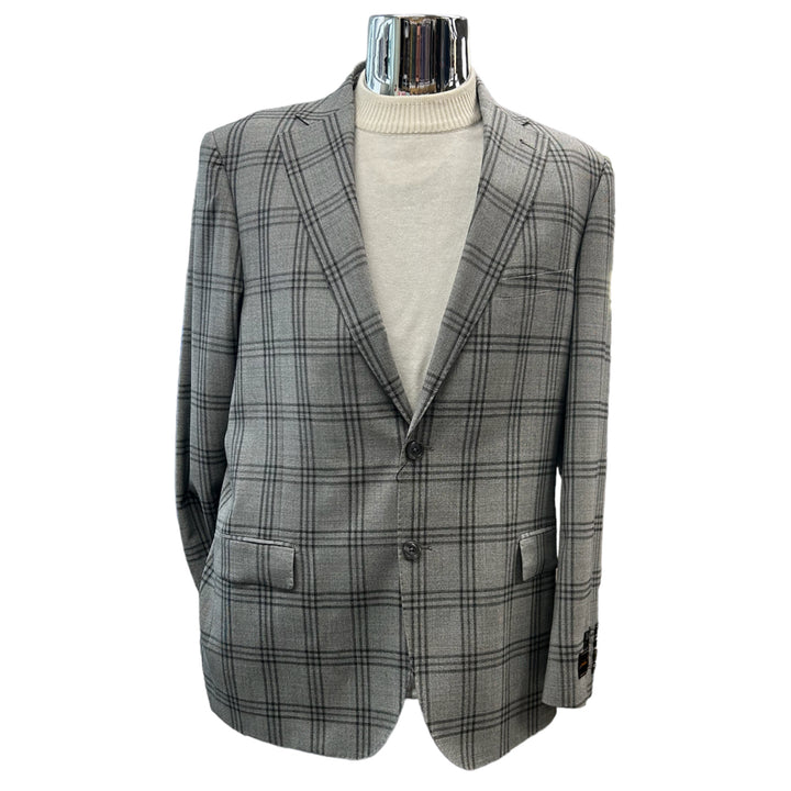 Tiglio Italian Wool Grey Windowpane Design Modern Fit Sport Jackets-Grey WP