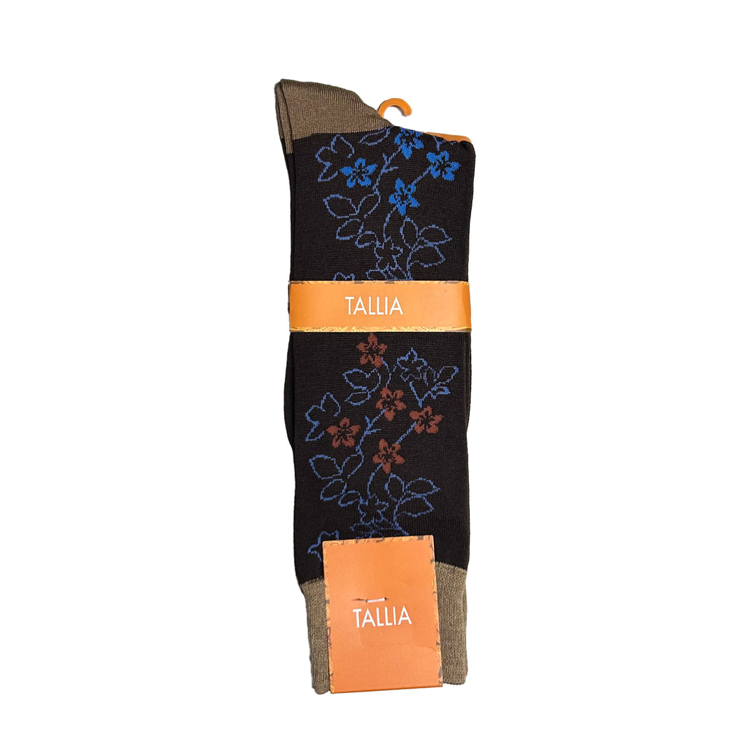 Tallia Mens Floral Design Socks - Taupe/Blue