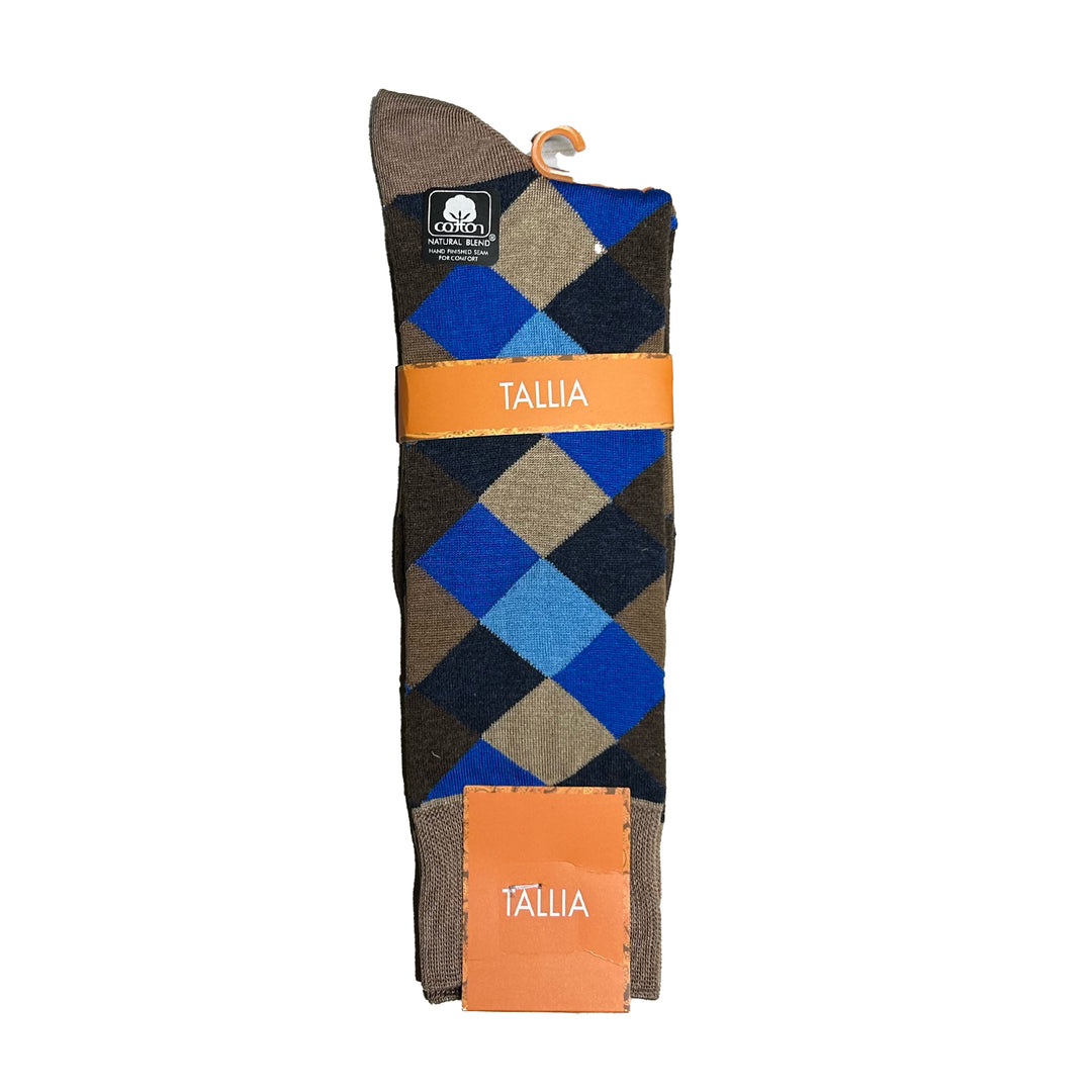 Tallia Mens Diamond Design Socks - Beige/Navy