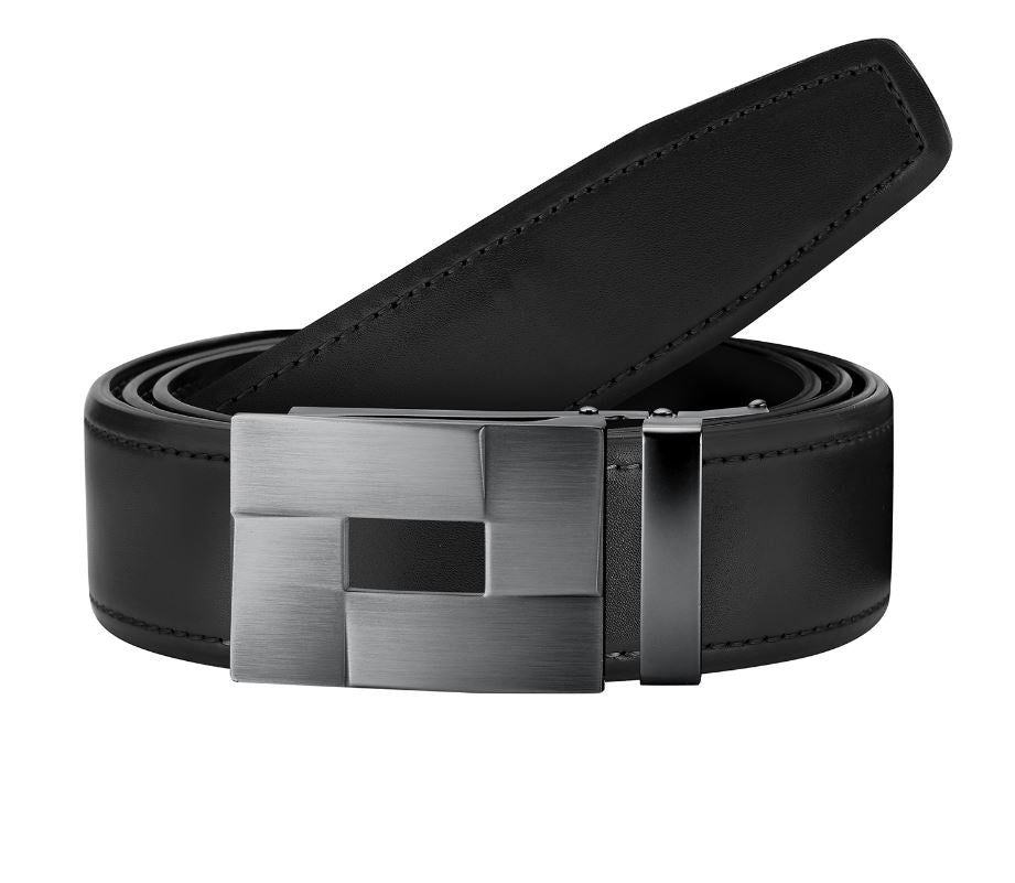 Valentini Fashion Silver Buckle Track Belt - Black