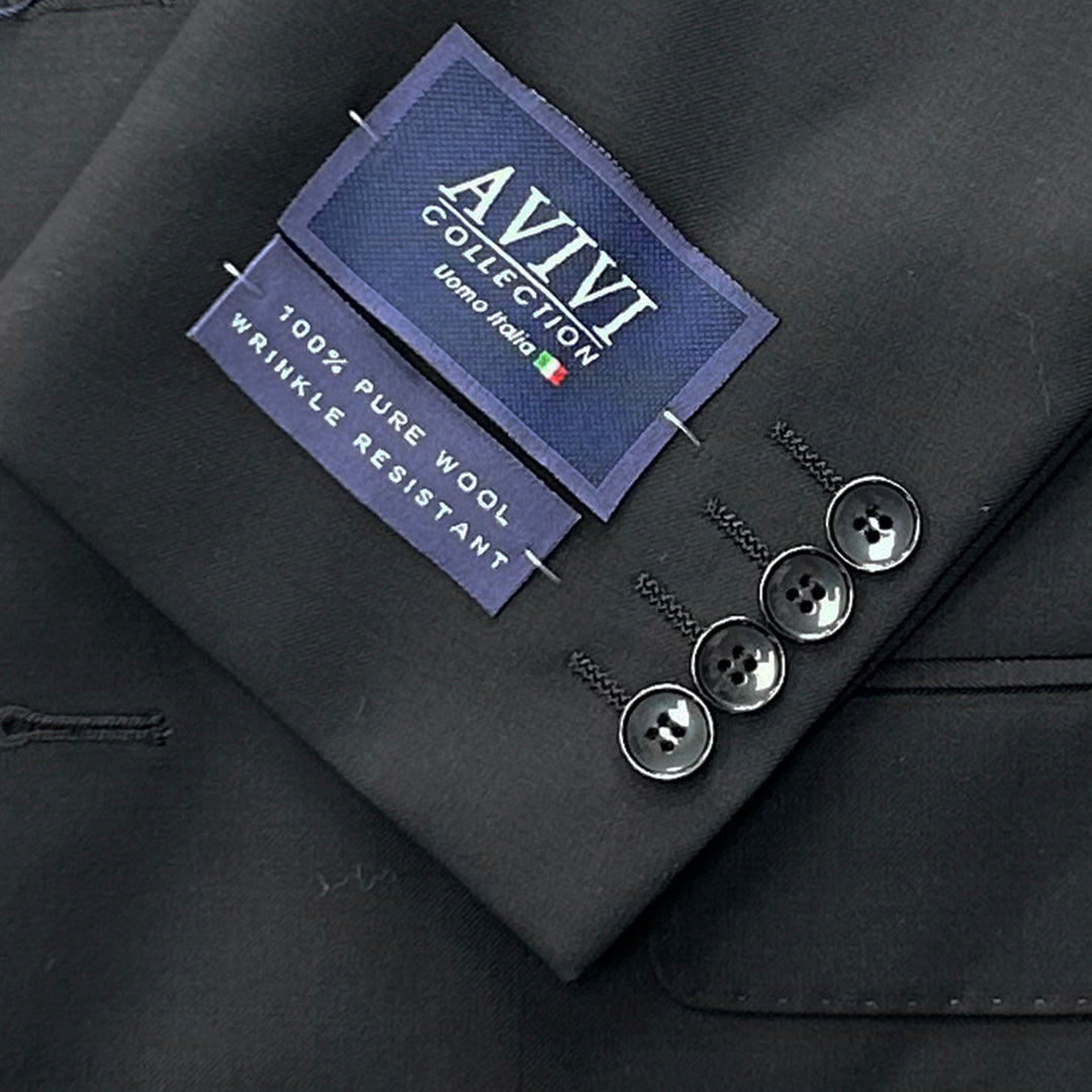 Avivi Collection 2 Button Classic Fit Suit - Black | 100% Wool