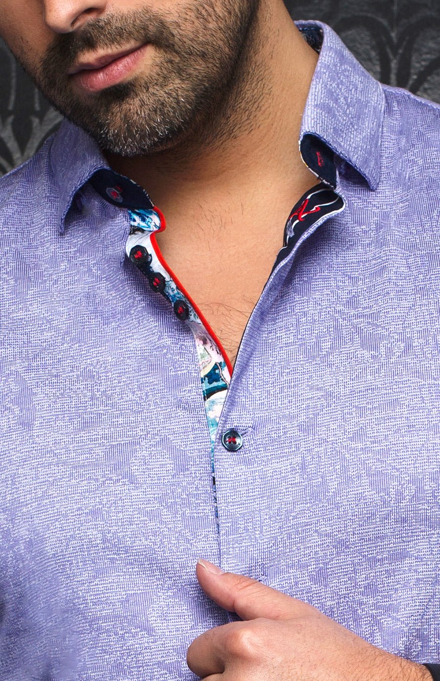 Men`s Shirt Au Noir Button Down Cotton Stretch Knit Long Sleeve-Lavender