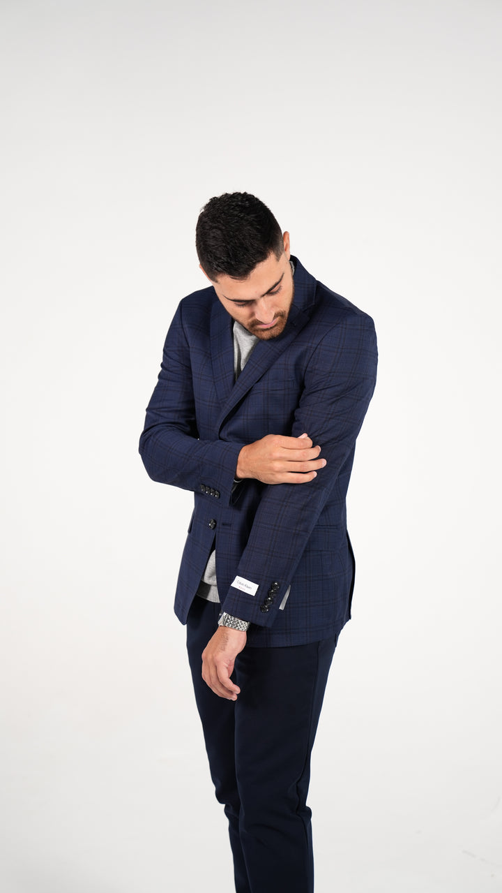 Calvin Klein 2-Button Windowpane Sport Jacket - Blue