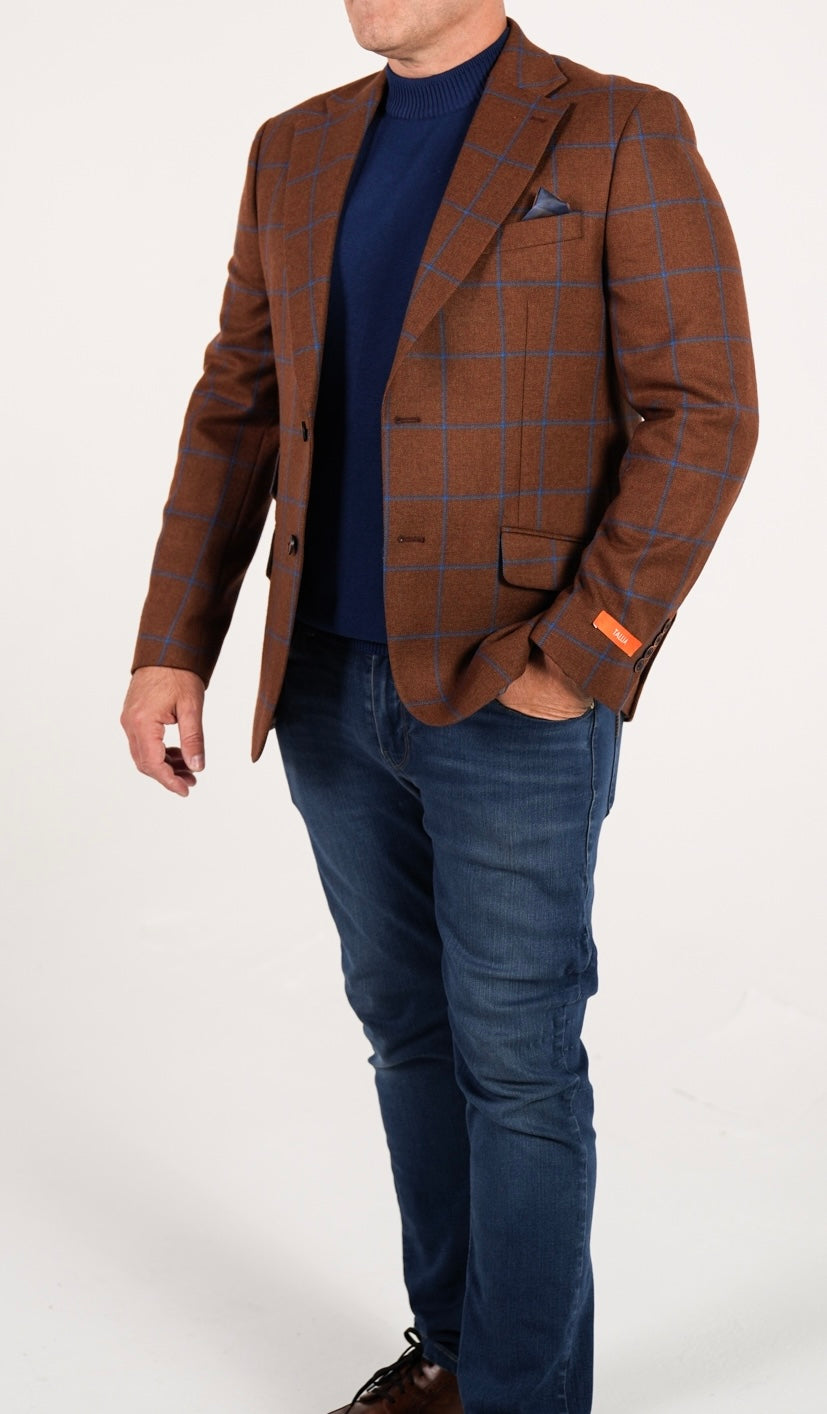 Tallia Rust/Blue  Window Pane Sport Jacket