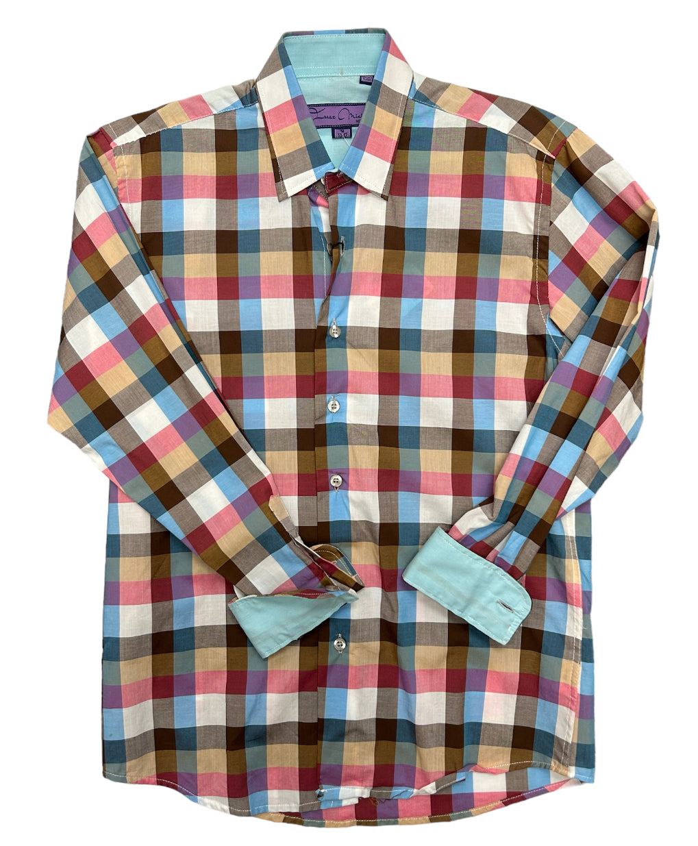 ISAAC MICHAEL CHECKERS BLUE/BRN/PK BOY SHIRT L/S-BLUPK