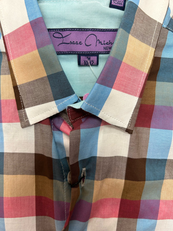 Isaac Michael Checkered Boys Long Sleeve Shirt - Blue/Pink