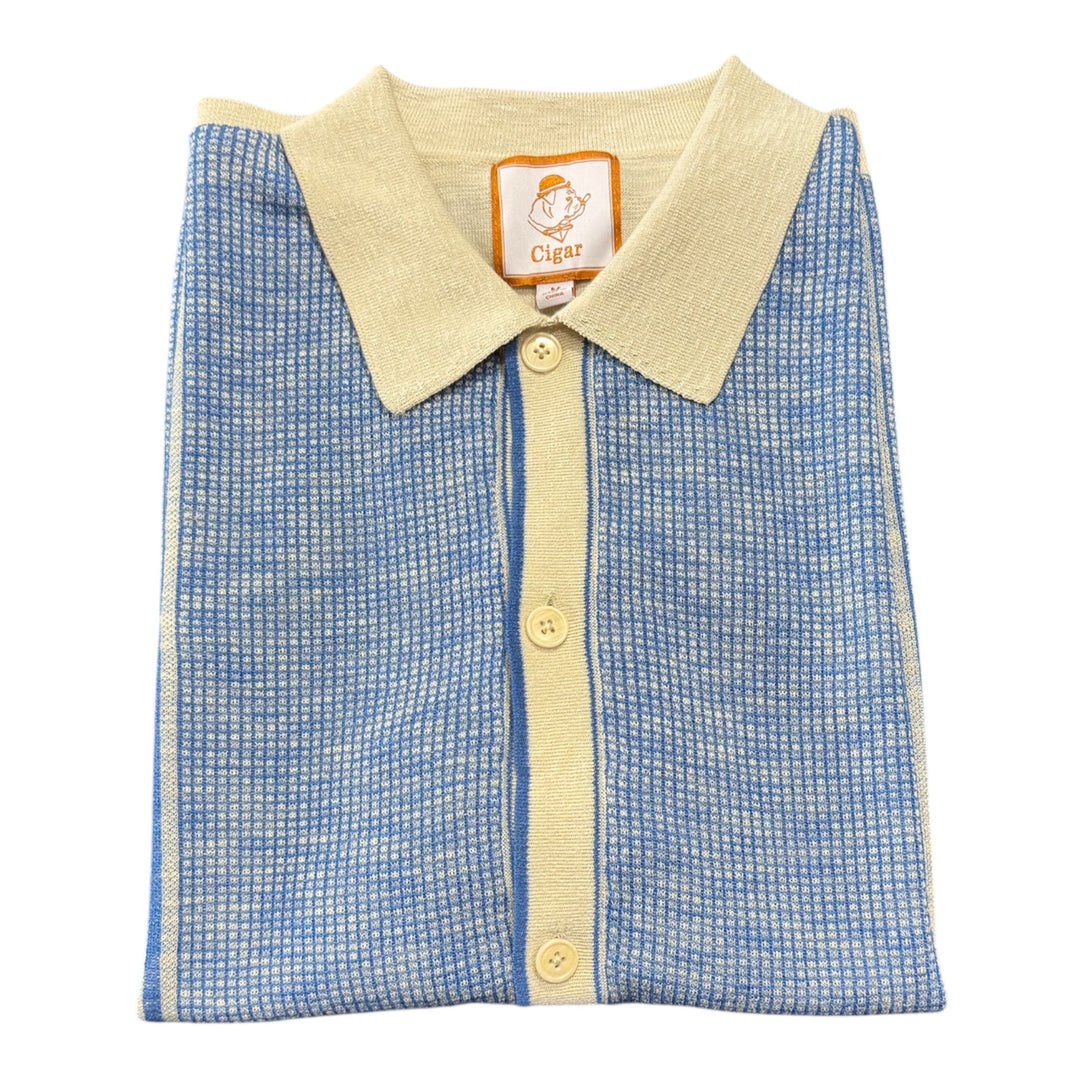 Cigar Short Sleeve Knit Button Down Shirt-Cream