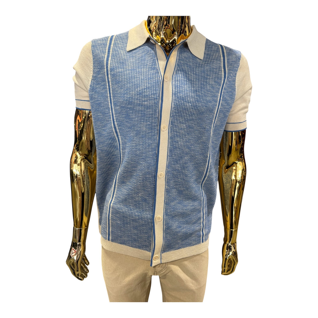 Cigar Short Sleeve Knit Button Down Shirt-Cream