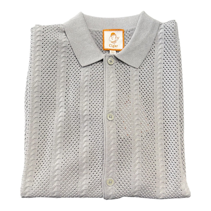 Cigar Short Sleeve Knit Button Down Shirt-Gray