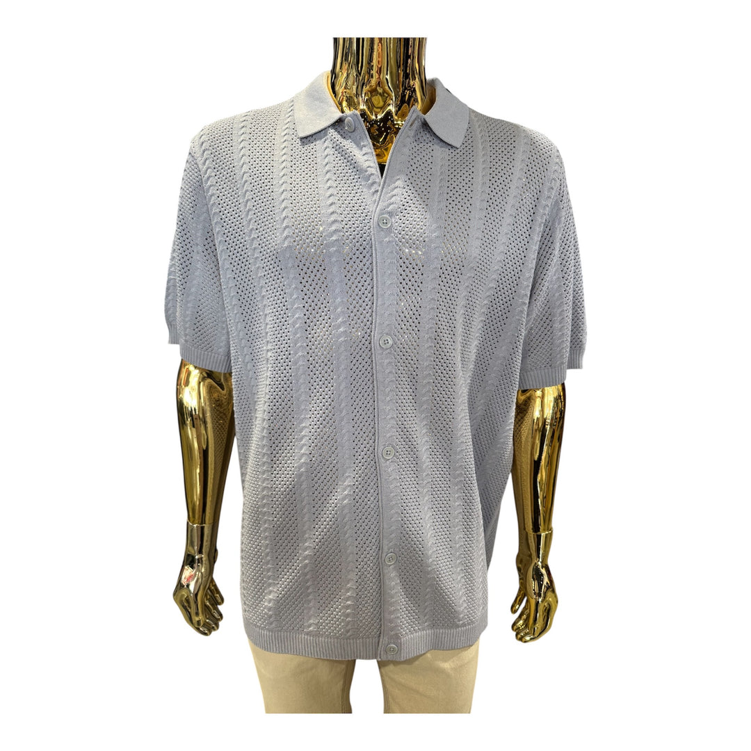 Cigar Short Sleeve Knit Button Down Shirt-Gray