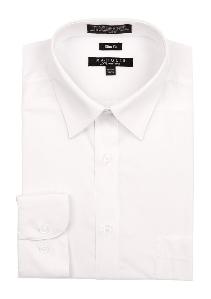 Marquis Signature Slim Fit Mens White Dress Shirt - SL009-White-WHITE