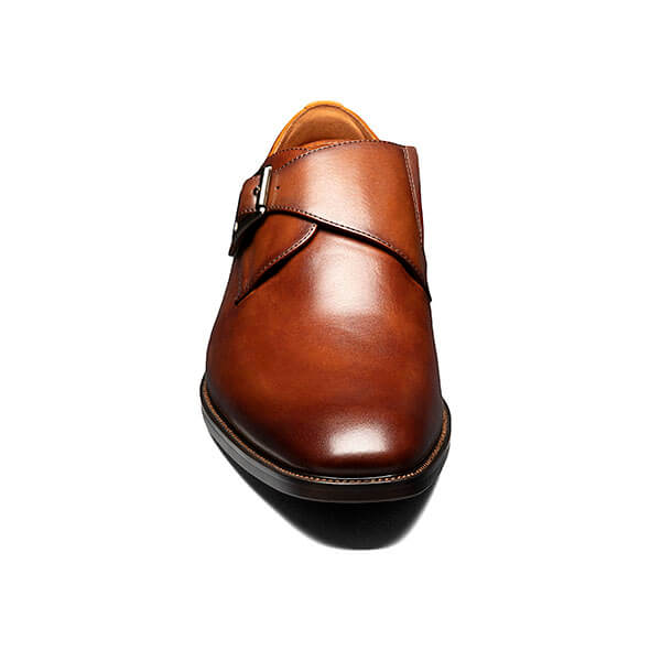 Floresheim Mens Cognac Plain Toe Single Monk Strap Shoes - New York Man Suits