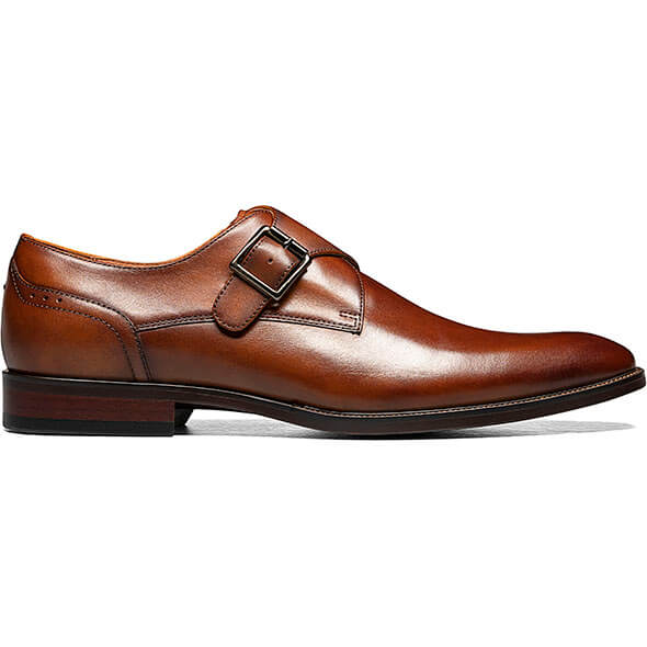 Floresheim Mens Cognac Plain Toe Single Monk Strap Shoes - New York Man Suits
