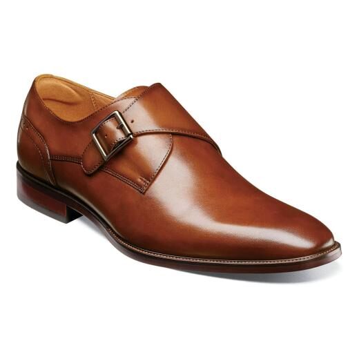 Floresheim Mens Cognac Plain Toe Single Monk Strap Shoes - New York Man Suits