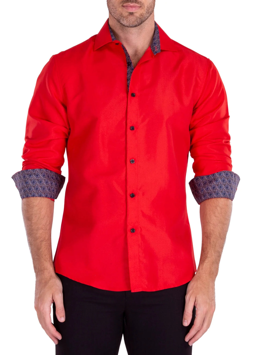 Bespoke  Men's Shirt Red Solid Stretch Fabric Cotton Long Sleeve