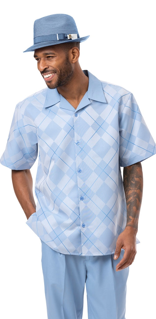 Montique Carolina Argyle Pattern Walking Suit 2 Piece Short Sleeve Set