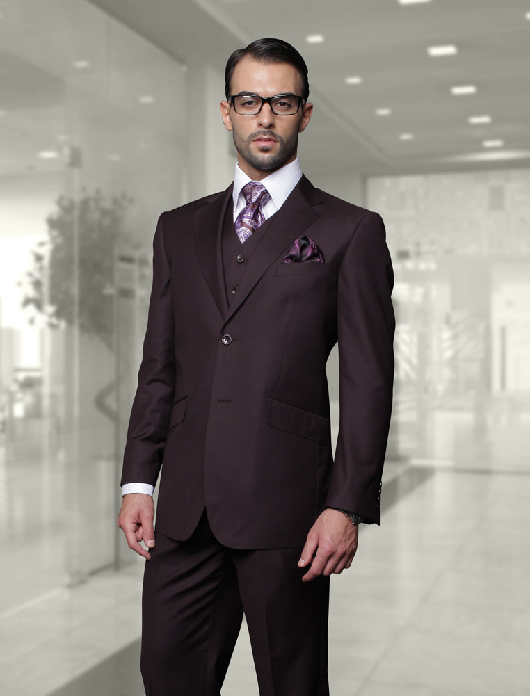 Statement Confidence - Men's Eggplant (Plum) 2 Button Modern Fit Wool Suit - STZV100 - New York Man Suits