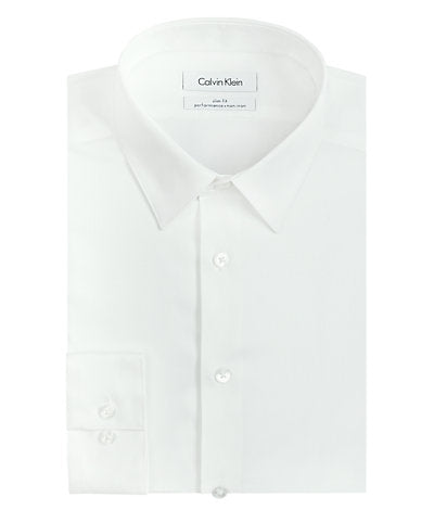 Calvin Klein Men`s White Slim Fit Non-Iron Herringbone Point Collar Dress Shirt