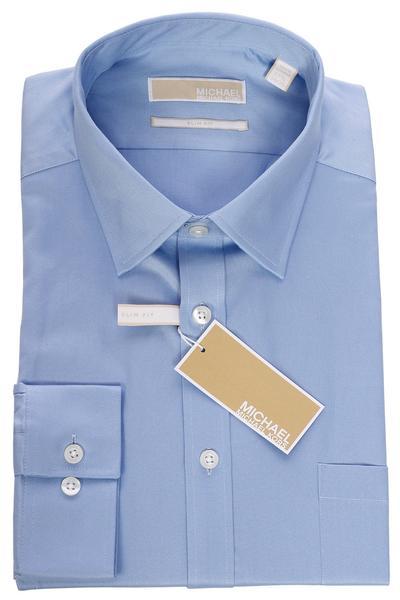 Michael Kors Men`s Slim Fit Button Down Cotton Dress Shirt - 35S0708-BLUE - New York Man Suits