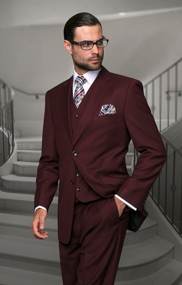 Statement Piece Modern Fit Suit Burgundy Button 100