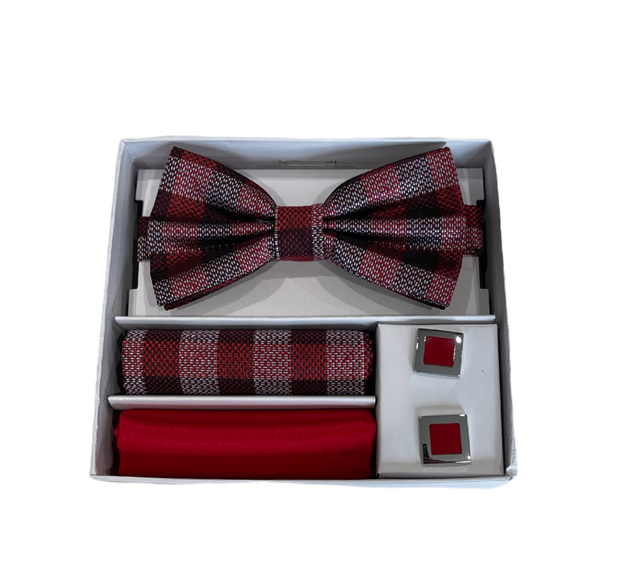 Adolfo Lavender Stripe Bow Tie Hanky & Cufflink Box Set - ABS79658B-Red - New York Man Suits