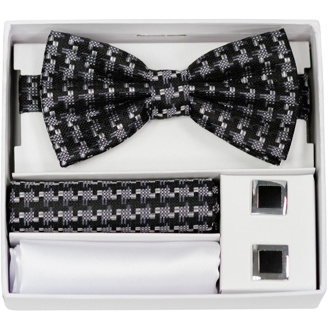 Adolfo Fancy Pattern Bow Tie Hanky & Cufflink Box Set - ABS70660 - New York Man Suits