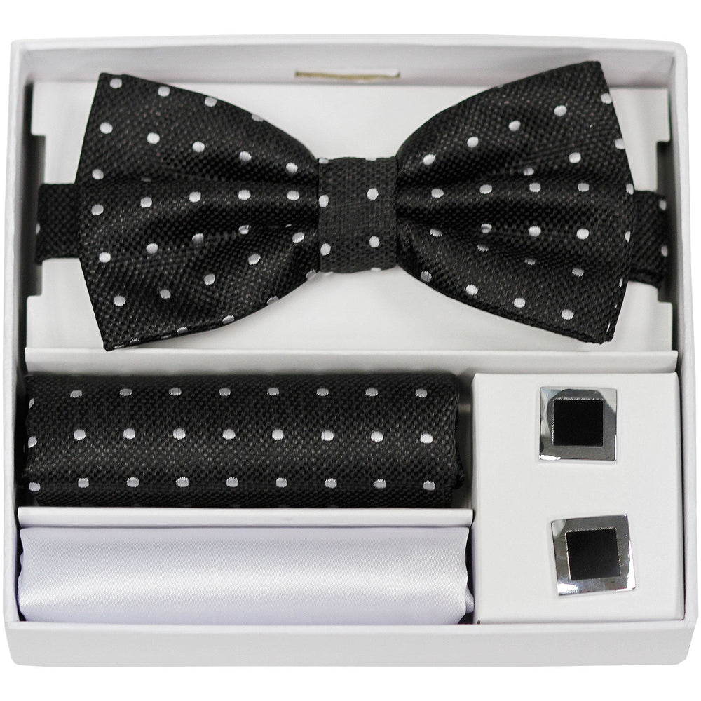 Adolfo Polka Dot Style Bow Tie Hanky & Cufflink Box Set - ABS70666B - New York Man Suits