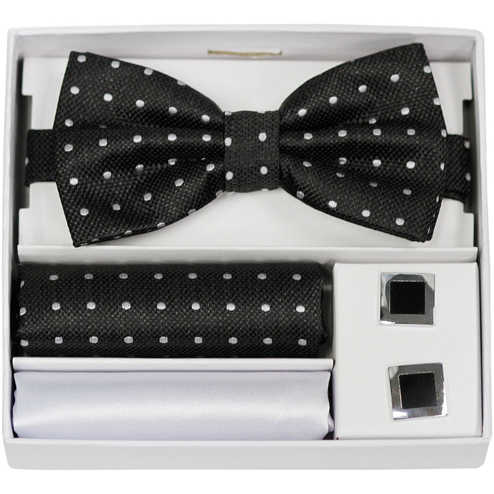 Adolfo Polka Dot Style Bow Tie Hanky & Cufflink Box Set - ABS70666B - New York Man Suits