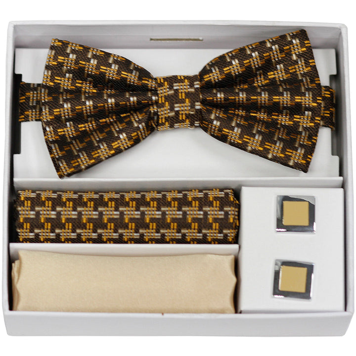 Adolfo Fancy Pattern Bow Tie Hanky & Cufflink Box Set - ABS70660 - New York Man Suits