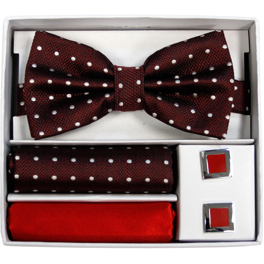 Adolfo Polka Dot Style Bow Tie Hanky & Cufflink Box Set - ABS70666B - New York Man Suits