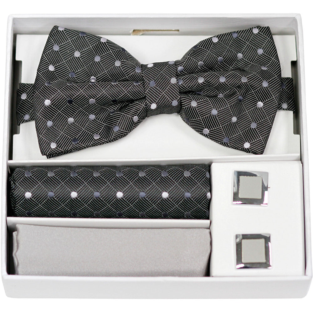 Adolfo Polka Dot Style Bow Tie Hanky & Cufflink Box Set - ABS70667 - New York Man Suits